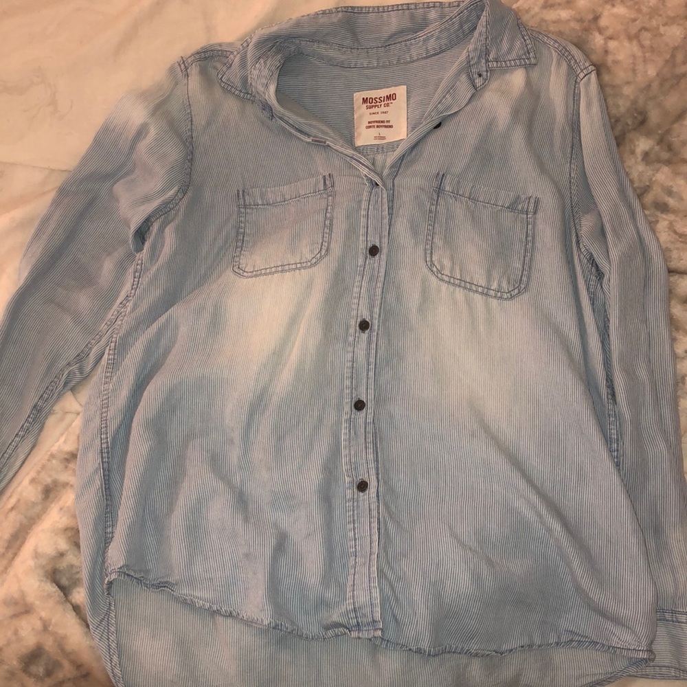 Denim and White Pin Stripe Top